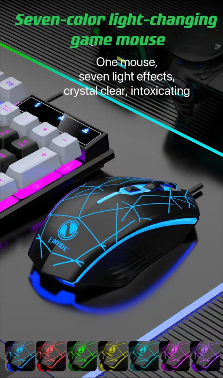 Wired Keyboard and Mouse Set - USB Luminous Mechanical Keyboard & Mouse Set for PC