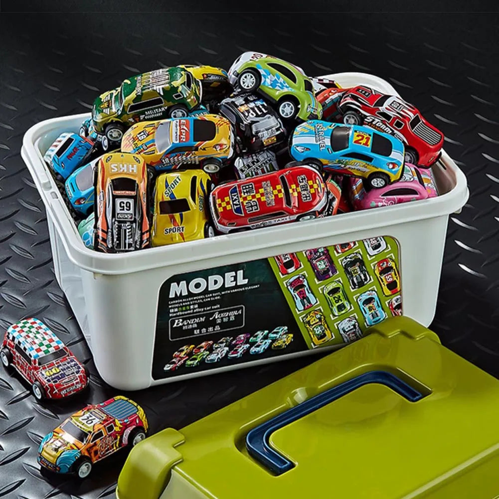 Mini Alloy Car Model Set with Storage Box Diecast Cars Toys for Boys Sliding Inertia Vehicle Children Toy Kit Kids Gifts