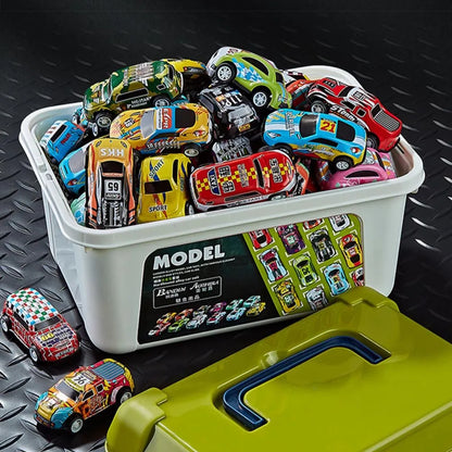 Mini Alloy Car Model Set with Storage Box Diecast Cars Toys for Boys Sliding Inertia Vehicle Children Toy Kit Kids Gifts