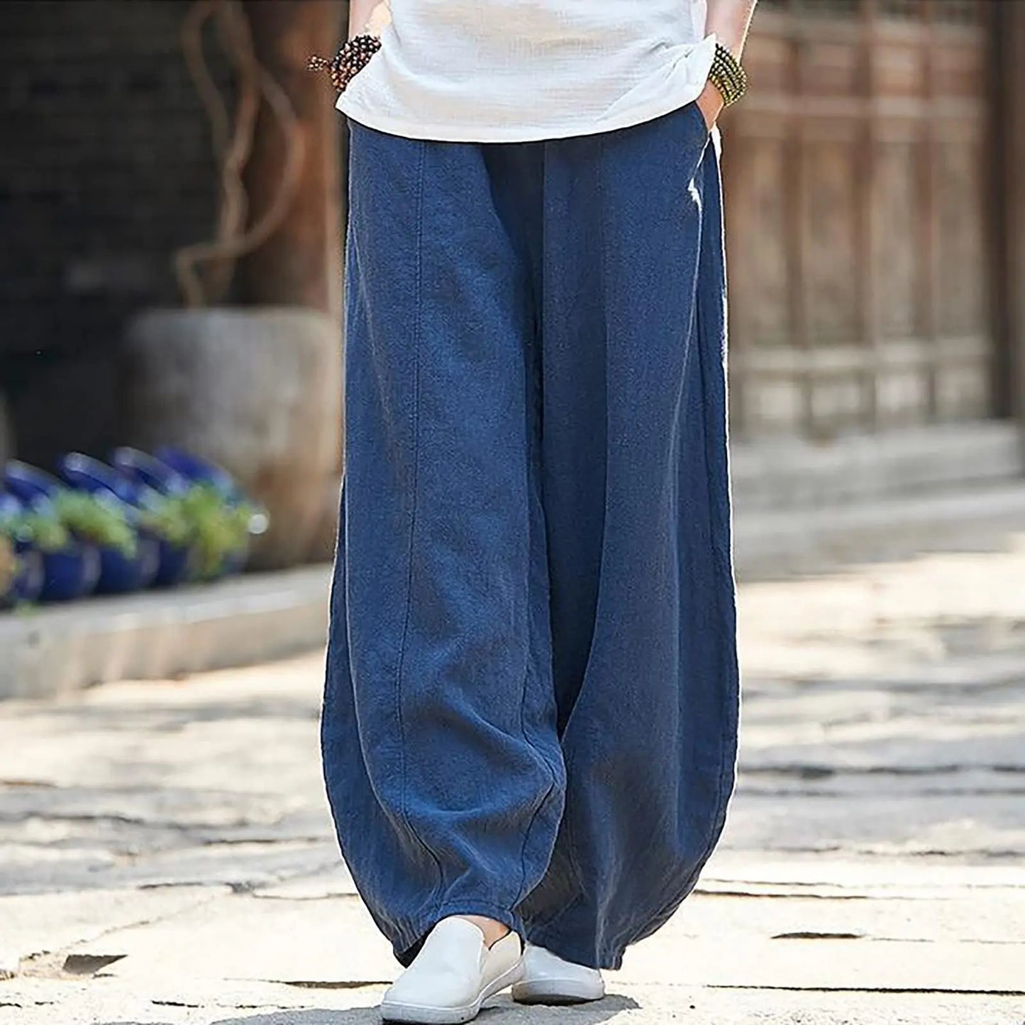 Women's Vintage Cotton Linen Wide Leg Bloomers