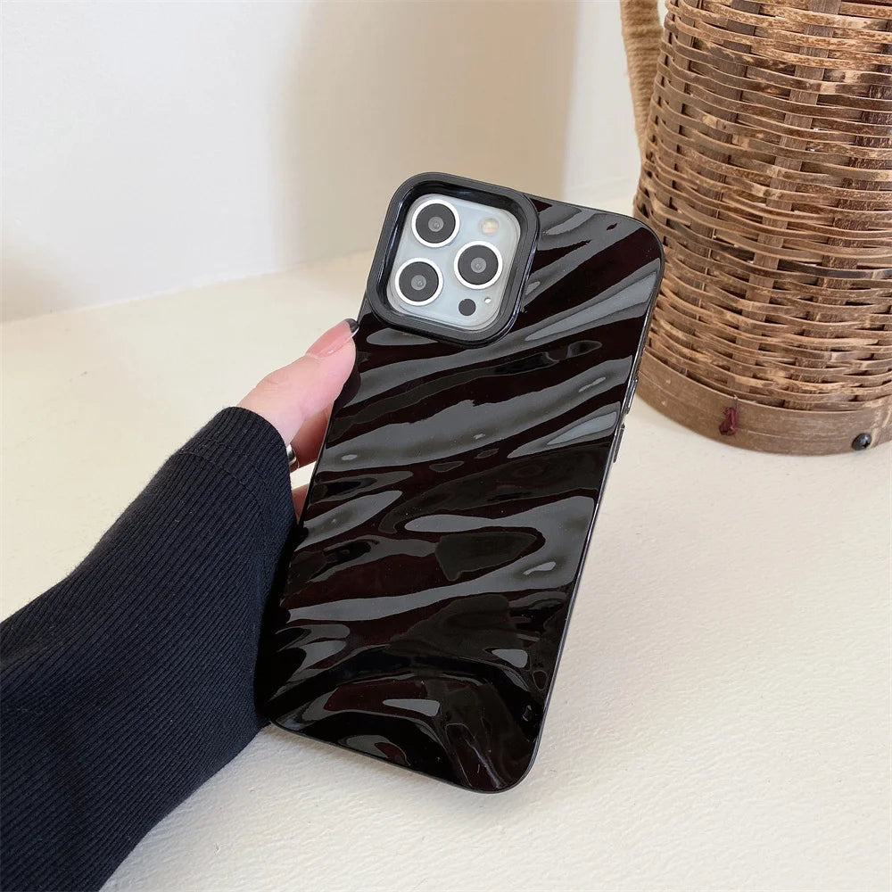 Luxury Plating 3D Wave Pattern Glossy Case For iPhone 16 15 14 13 12 11 Pro Max X XS Max XR 7 8 Plus Fashion Bright Bumper Cover