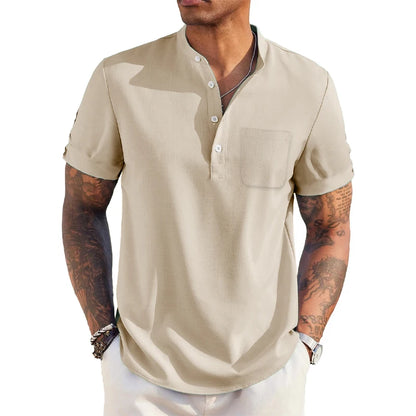 QDBAR Daily Leisure Mens Ribbed Shirt 2024 Summer Fashion Solid Color Striped Textured Shirts Beach Casual Short Sleeve Men Cardigans