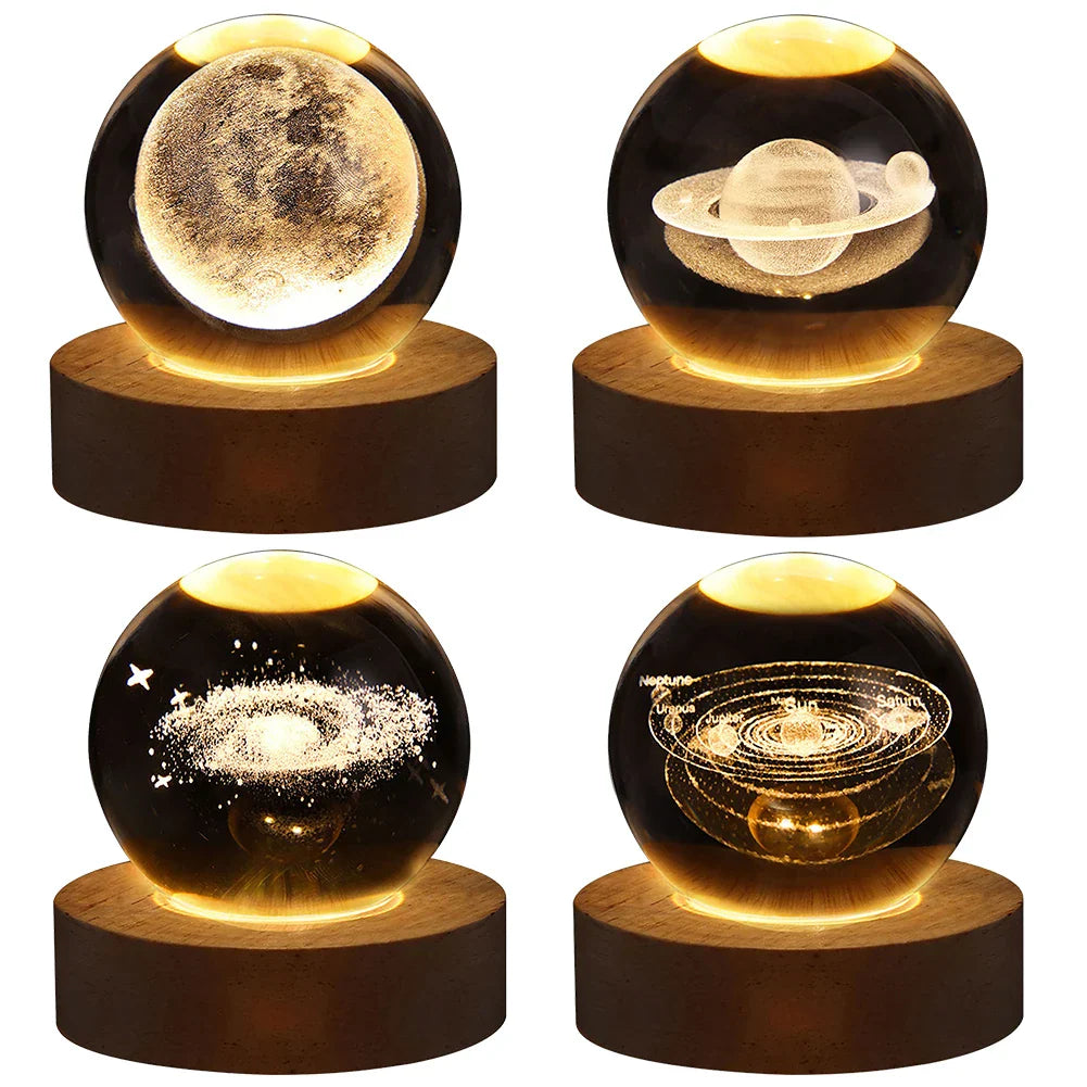 3D Crystal Lamp with Galactic Projection – USB Night Light