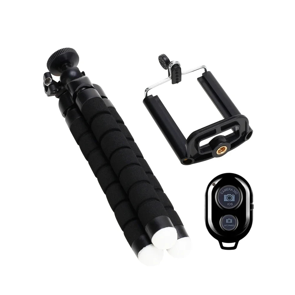 Portable Phone Tripod - Adjustable Mini Octopus Stand with Clip Holder for Smartphones and Cameras