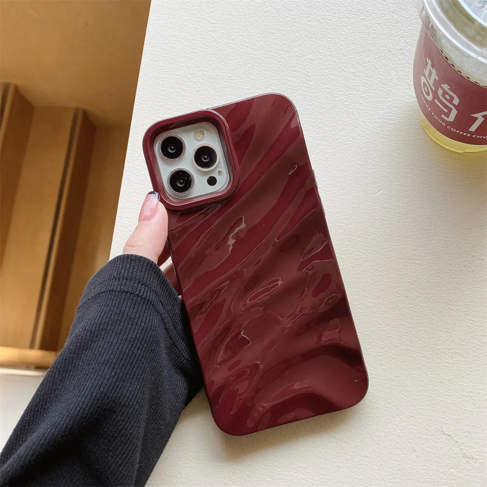 Luxury Plating 3D Wave Pattern Glossy Case For iPhone 16 15 14 13 12 11 Pro Max X XS Max XR 7 8 Plus Fashion Bright Bumper Cover