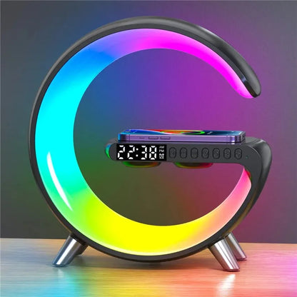 Multifunctional Wireless Charger + Stand Alarm Clock + Speaker RGB Light Fast Charging Station for iPhone X 11 12 13 14 Samsung Mobile Phones