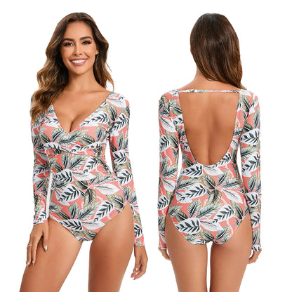 Surfing Long Sleeve Swimwear Print Bathing Suit Women