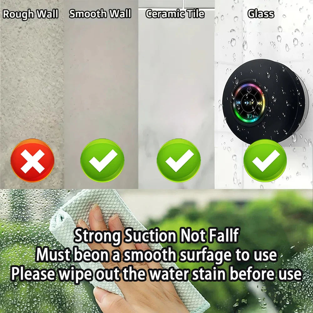Portable Wireless Bluetooth Speaker – LED IPX4 Waterproof Mini Stereo Sound Box with Large Suction Cup