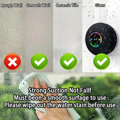 Portable Wireless Bluetooth Speaker – LED IPX4 Waterproof Mini Stereo Sound Box with Large Suction Cup
