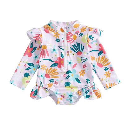 Baby Girl Floral Print Backless Bathing Suit