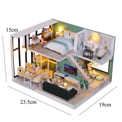 Wooden Miniature Doll House DIY Duplex Apartment Production 3D Puzzle Assembly Building Toy Decoration with Furniture Dollhouse