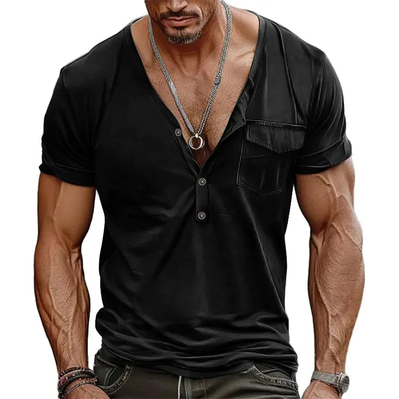 Men's Full Size Notched Short Sleeve T-Shirt Plus Size
