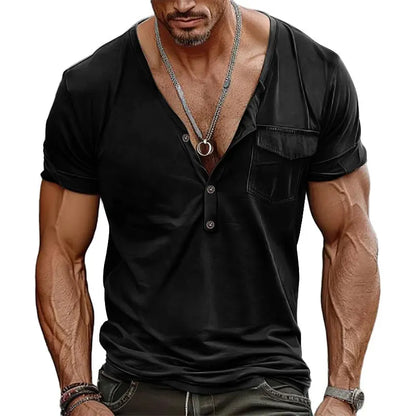 Men's Full Size Notched Short Sleeve T-Shirt Plus Size