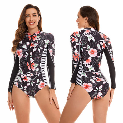 Surfing Long Sleeve Swimwear Print Bathing Suit Women