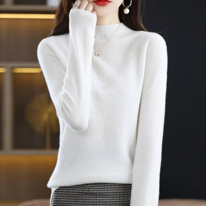 Women’s 100% Pure Wool Half Neck Pullover Sweater for Winter
