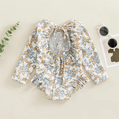 Baby Girl Floral Print Backless Bathing Suit
