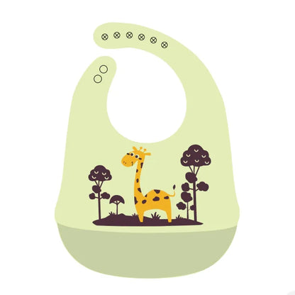 Waterproof Baby Bibs with Adorable Cartoon Dinosaur Print – Adjustable, Soft Silicone Material for Mess-Free Toddler Feeding