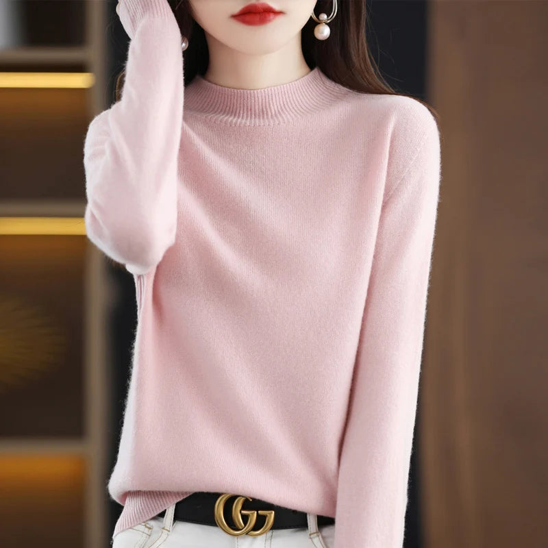 Women’s 100% Pure Wool Half Neck Pullover Sweater for Winter