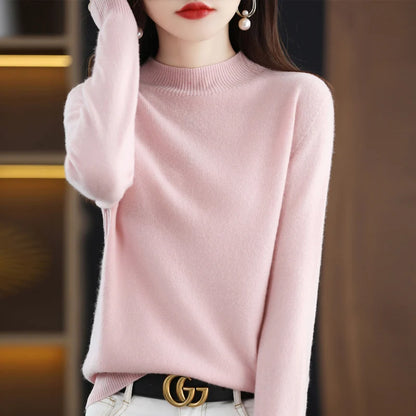 Women’s 100% Pure Wool Half Neck Pullover Sweater for Winter