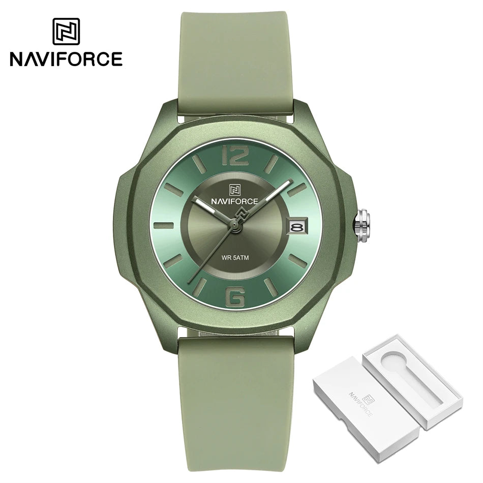 NAVIFORCE Women's Quartz Watches Silicone Strap Wrist Watch Waterproof