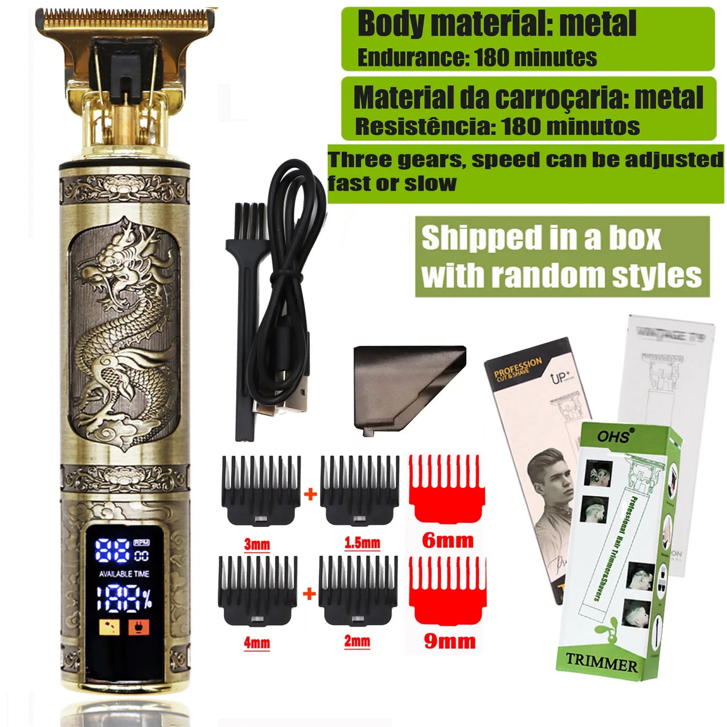 Vintage T9 Electric Hair Cutting Machine Hair Clipper Professional Men Shaver Rechargeable Barber Trimmer for Men Dragon Buddha