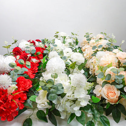 100cm Luxury White Rose Artificial Flower Row Wedding Table Centerpiece Flowers Backdrop Wall Arches Decor Party Stage Floral