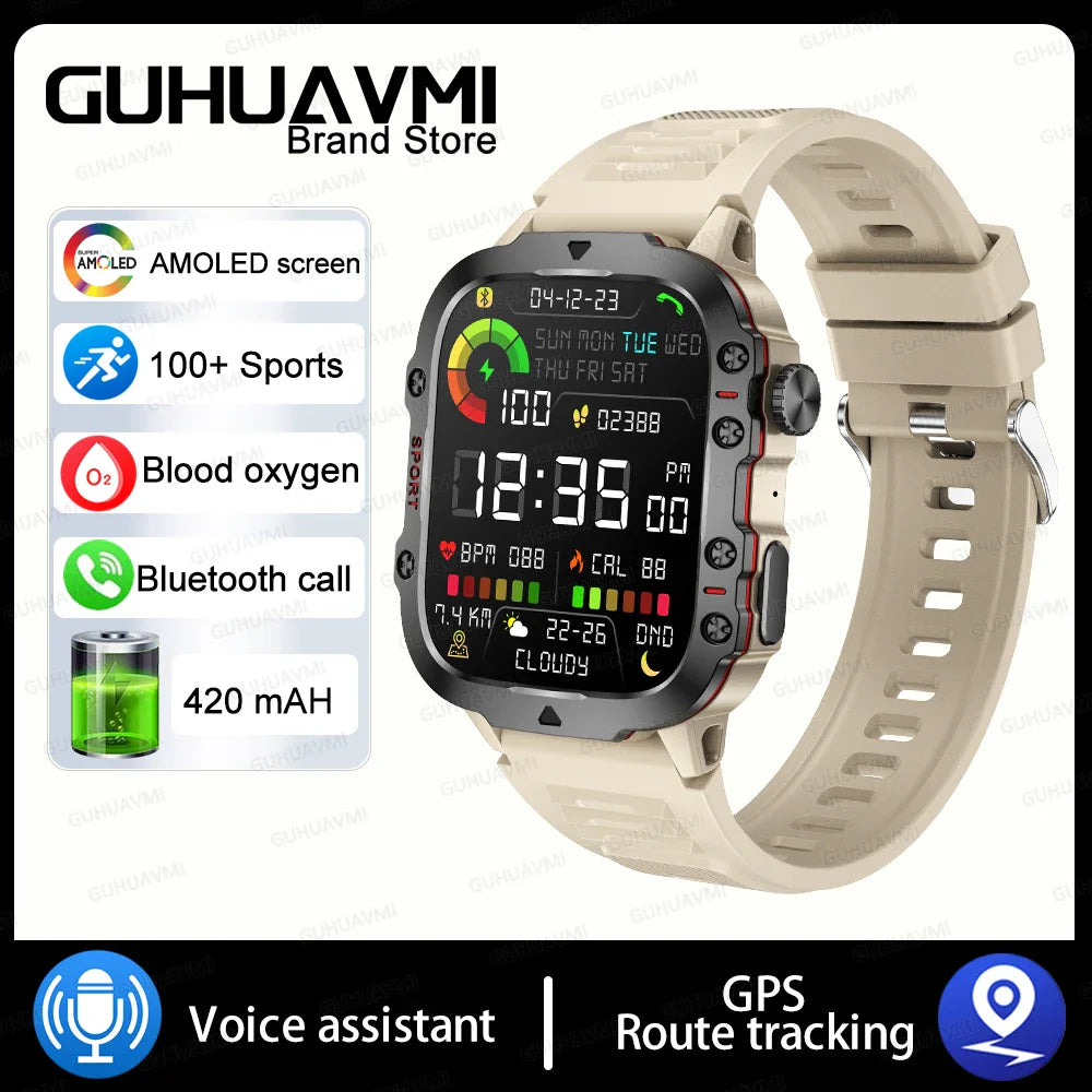 Rugged Outdoor Military Smartwatch for Men with GPS & Health Tracker