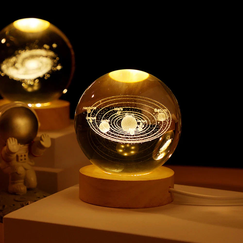 3D Crystal Lamp with Galactic Projection – USB Night Light