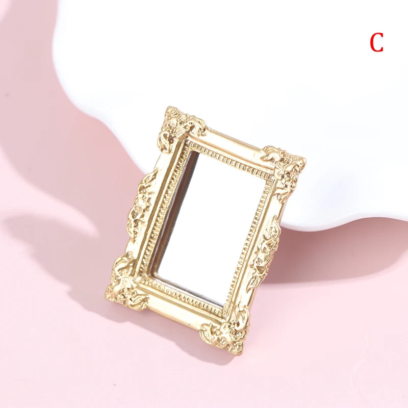 1pc 1/12 Dollhouse Miniature Frame Accessories Furniture Miniature Mirror Wall Room Mirror Mini Classical Doll House Mirrors