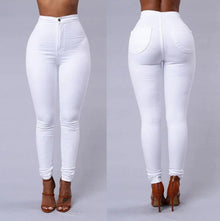 Solid Color Stretch Denim Jeans - Women's High-Waist Skinny Casual Pencil Pants