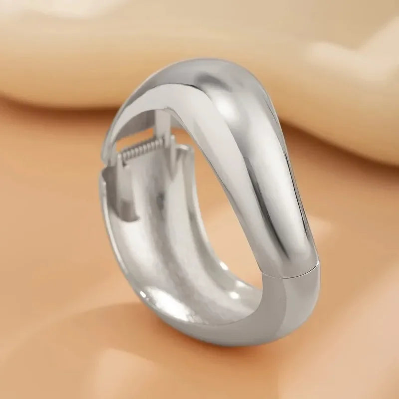 Punk Gold & Silver Geometric Wide Cuff Bangles for Women & Men