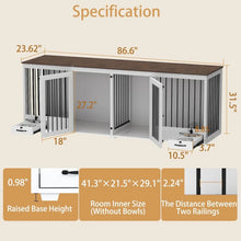 Dog Crate for 2 Dogs, 86.6" Heavy Duty Wooden Dogs Kennel with Bowl Drawers & Divider, Indoor Furniture Style Dog Kennel