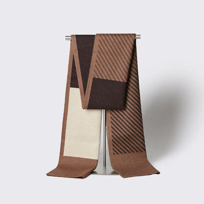 High Quality Wool Blend Scarf Men Thick Versatile Stripe Cashmere Muffler