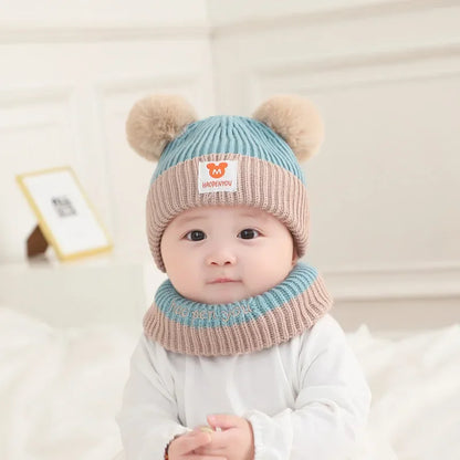 1Set Baby Hat Scarf Set Knitted Winter Hat Infant Toddler 1-5Y