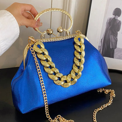 2023 Luxury Women Gold Green Chain Messenger Bags PU Leather Shoulder Bags Shell Clip Designer Handbag And Purse Wedding Clutch