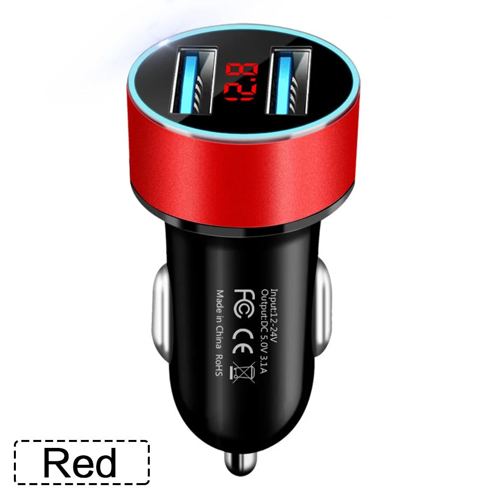 High Quality 3.1A Dual USB Car Charger 2 Port LCD Display Voltmeter 12-24V Cigarette Lighter Socket Car Charger Adapter