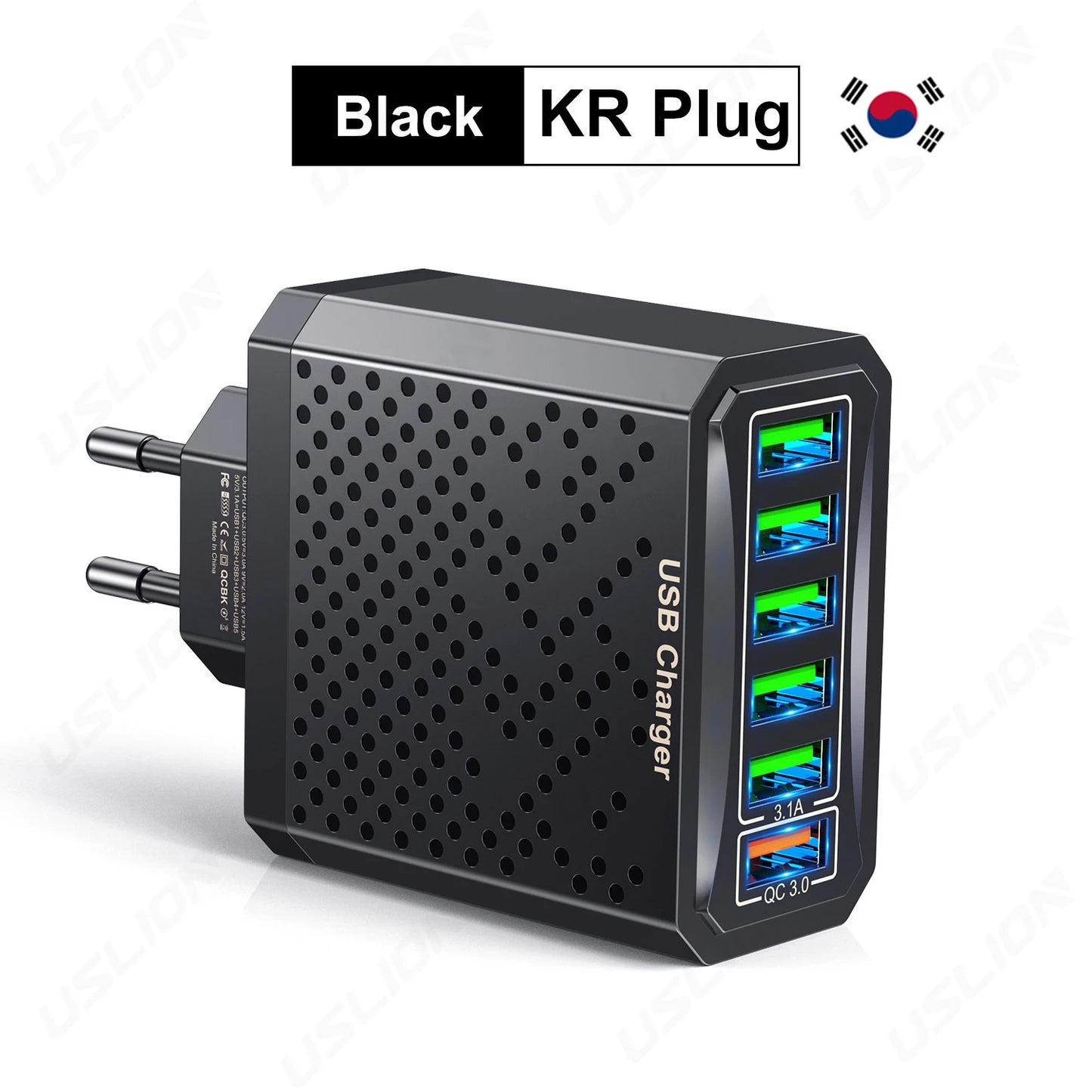 USLION 6-in-1 USB Charger QC3.0 with Fast Charge Protocols