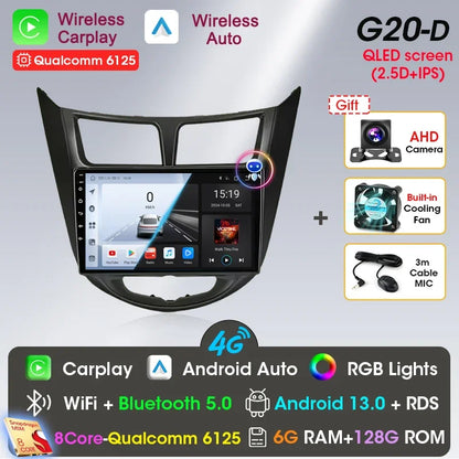 Srnubi Android 13 Carplay Car Radio for Hyundai Solaris Verna Accent 1 2010 - 2016 Multimedia Player 2 Din GPS 4G DVD Head Unit