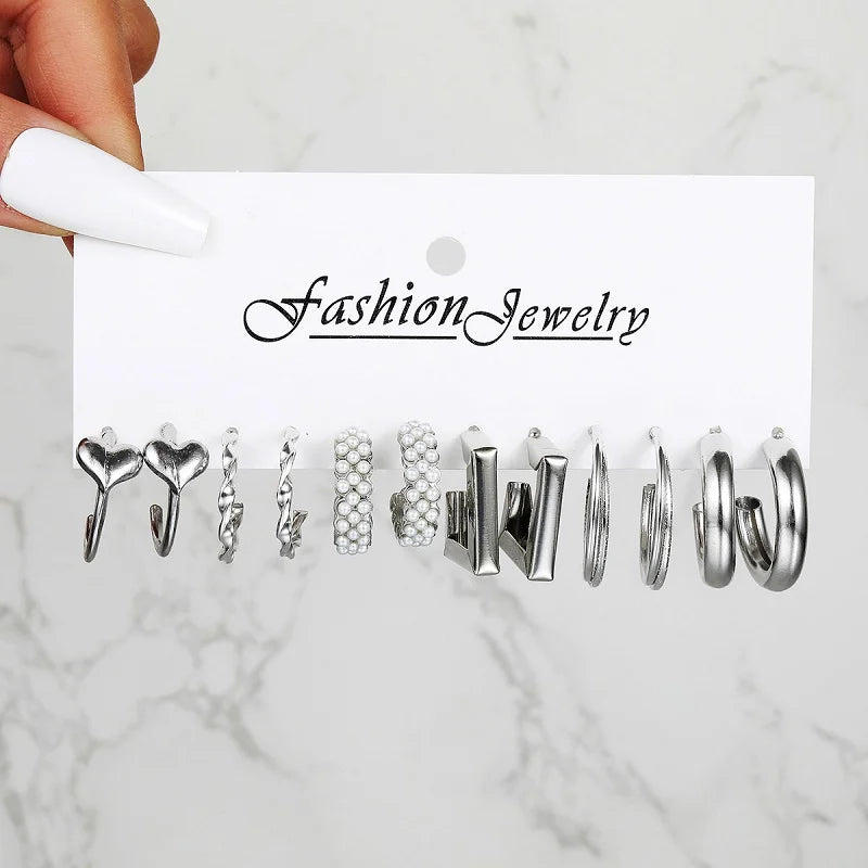 42 Pairs Gold Hoop Earrings Multipack for Women with Pearl Accents