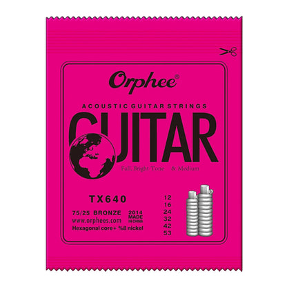 Orphee Acoustic Guitar String 6Pcs/Set Hexagonal Core Full Bright Tone Folk Guitar String TX620 TX630 TX640 Guitar Accessories