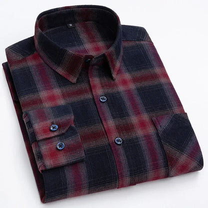 Retro Casual Brushed Cotton Plaid Enzyme Wash Embroidered Shirt