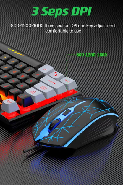 Wired Keyboard and Mouse Set - USB Luminous Mechanical Keyboard & Mouse Set for PC