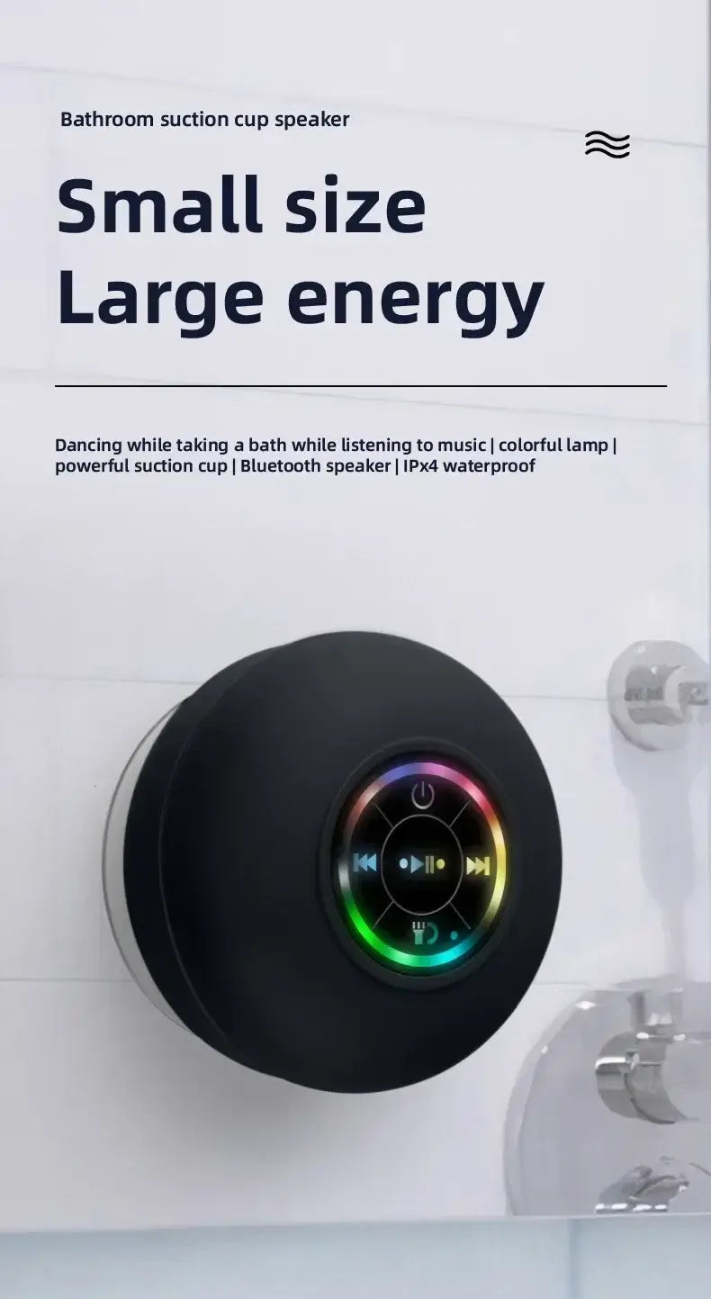 VIKEFON Portable Bluetooth Audio Ipx4 Waterproof Led Lights Bathroom Outdoor Large Suction Cup Can Be Adsorbed Wall Speaker