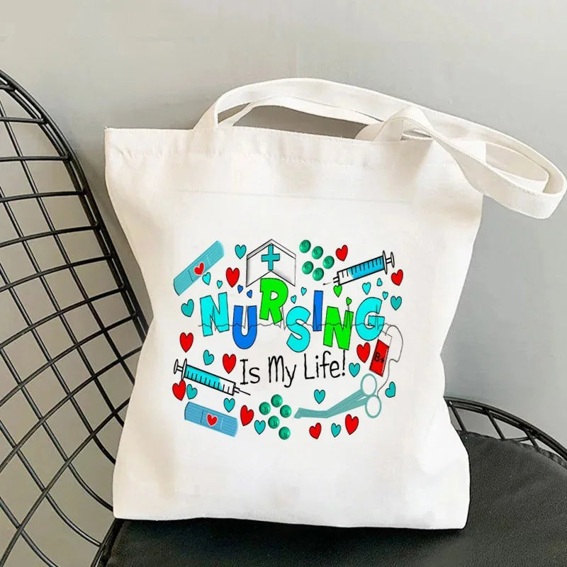 Nursing Essentials Women Shoulder Bag Harajuku Resuable Shopping Bags Lady Canvas Tote Handbag Eco Large Capacity Girls Handbags