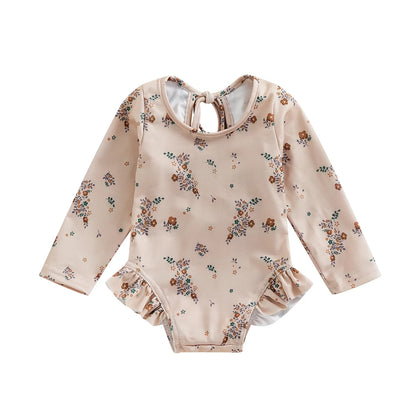 Baby Girl Floral Print Backless Bathing Suit
