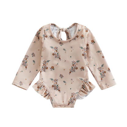Baby Girl Floral Print Backless Bathing Suit