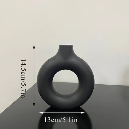 Plastic Circle Vase Donut Shape Living Room Decoration Dry Flower Vase Nordic Style Home Decor Furnishings Vase Room Decor