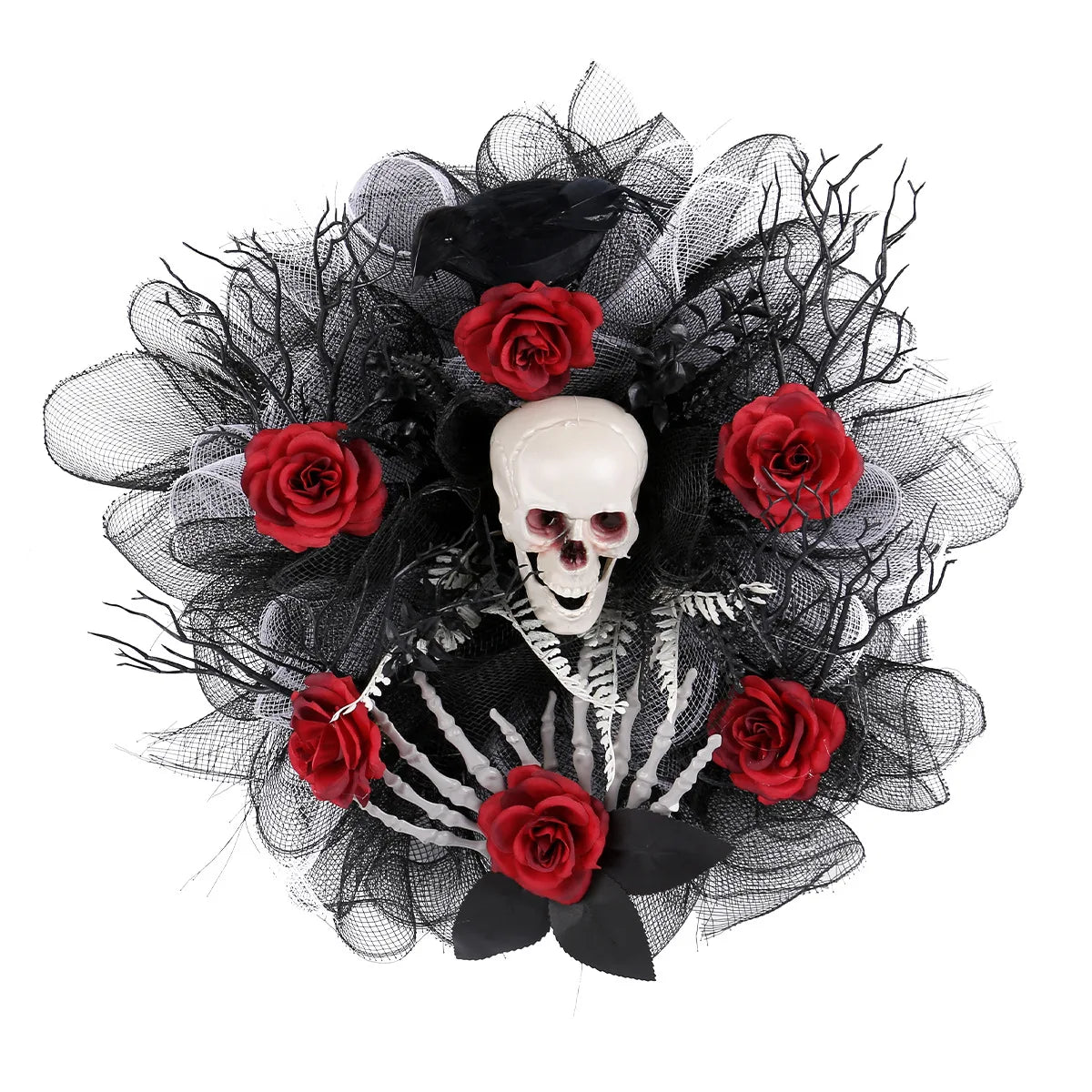 Halloween Red Rose Skull Grid Wreath Door Hanging Decoration