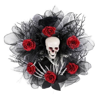 Halloween Red Rose Skull Grid Wreath Door Hanging Decoration