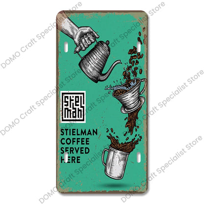 Coffee Licenses Plate Vintage Metal Tin Signs Retro Coffee Time Metal Plaques for Cafe Kitchen Living Room Home Wall Art Decor